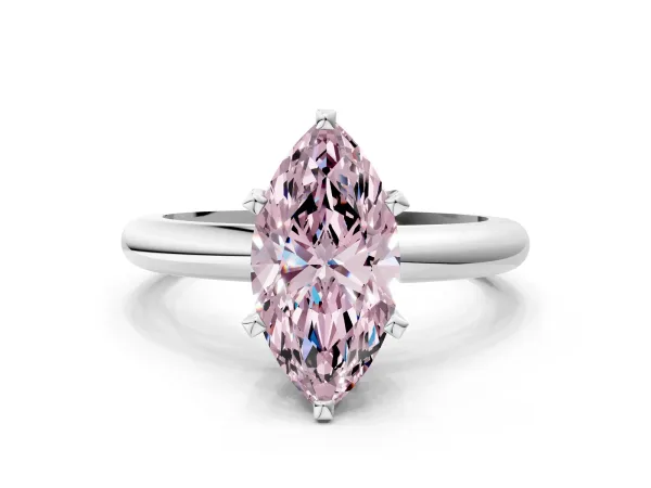 Fancy Pink Marquise Cut Diamond Solitaire Engagement Ring with Round Band and Four-Prong Setting Silver