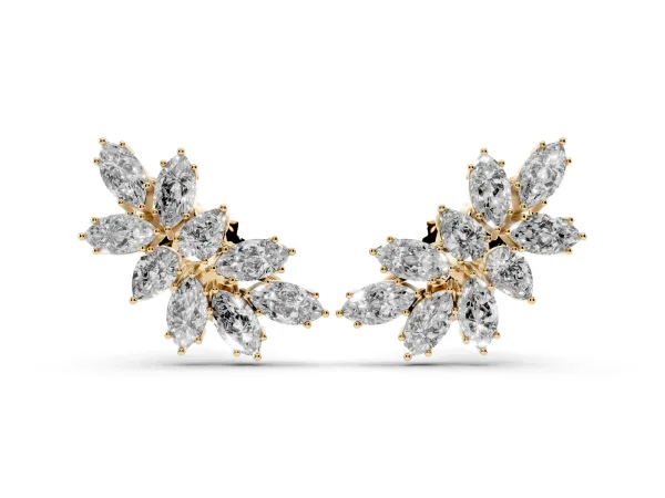 Pear and Marquise Diamond Cluster Stud Earrings Yellow gold