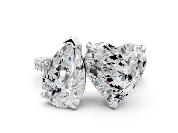 Pear and Heart Toi Moi Ring with Prong Setting and Pave Band Platinum
