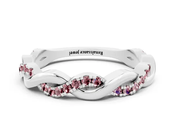 Round Morganite Twist Eternity Band with Pavé Setting Platinum