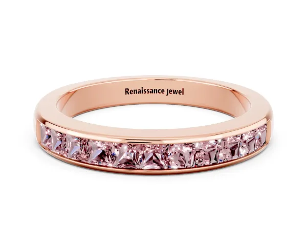 Channel Set Princess Cut Morganite Eternity Band Rose gold