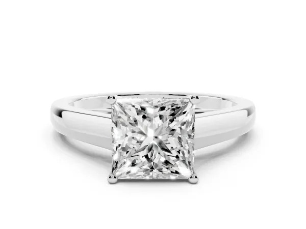 Princess Cut Cut Solitaire Engagement Ring with Cathedral Setting and Four-Prong Setting White gold