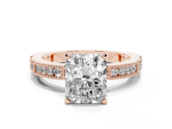 Radiant Cut Solitaire with Pavé Band and Four-Prong Setting Rose gold