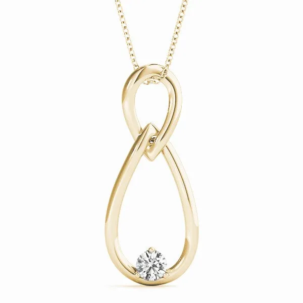 Infinity Teardrop Pendant with Round Diamond in Bezel Setting Yellow gold