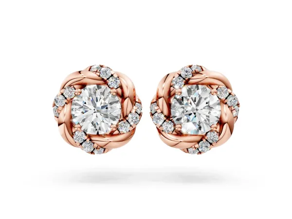 Round Diamond Oceana Halo Stud Earrings Rose gold