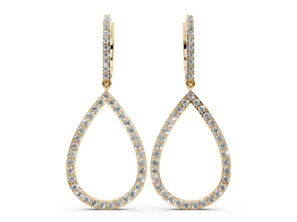 Round Diamond Teardrop Drop Earrings Yellow gold