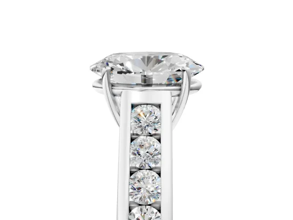 Oval Cut Brilliant Channel-Set Solitaire Ring with Four-Prong Setting White gold