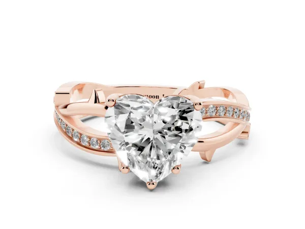 Heart Cut Solitaire Twist Band with Pavé Accents and Four-Prong Setting Rose gold