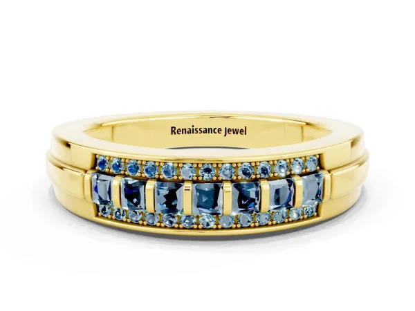 Bar-Set Princess Cut Aquamarine Pavé Band Yellow gold