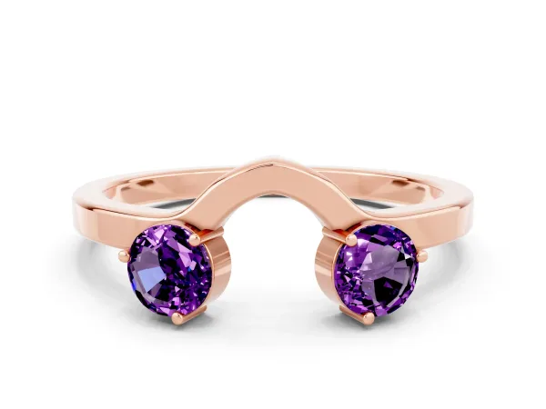 Dual Round Amethyst Open Band Ring with Prong Setting Rose gold