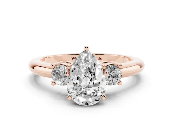 Three-Stone Pear Cut Cut Diamond Solitaire with Prong Setting and Classic Band Rose gold