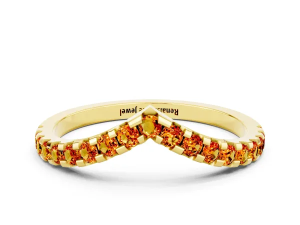 Pavé Round Citrine Chevron Band with Shared Prong Setting Yellow gold