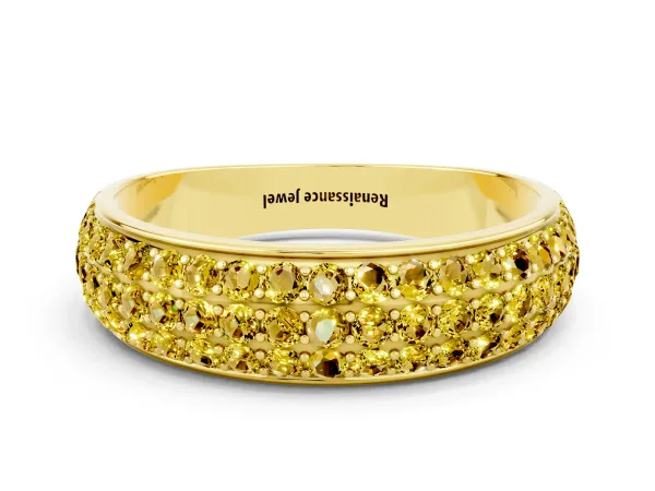 Three-Row Round Yellow Sapphire Eternity Band with Shared Prong Setting Yellow gold