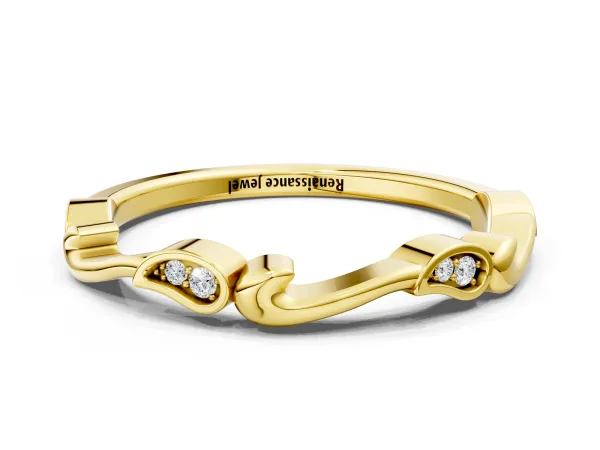 Marquise Diamond Leaf Twist Eternity Band with Bezel Setting Yellow gold