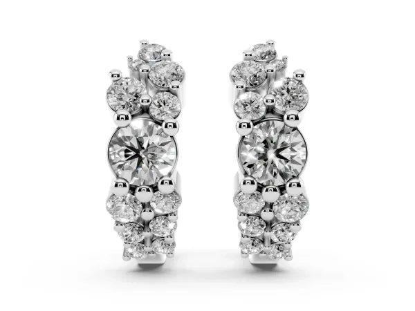 Round Diamond Hydrangea Bouquet Hoop Earrings with Diamond Accents Platinum