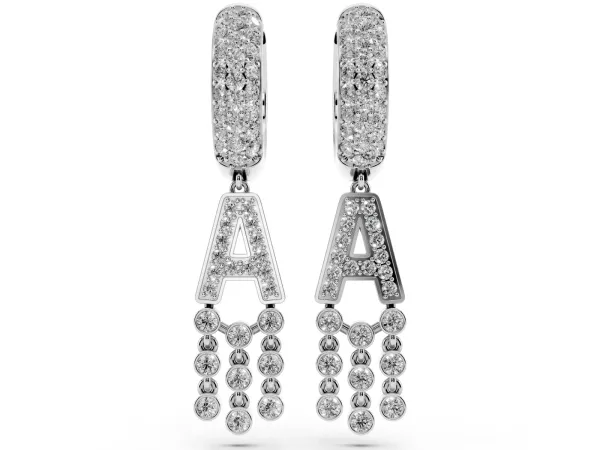 Round Diamond Initial A Huggie Hoop Earrings Platinum