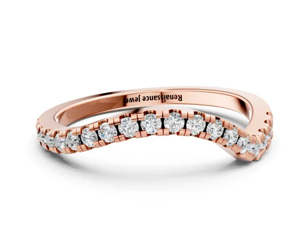 Round Cut Diamond Pavé Curved Band with Shared Prong Setting Rose gold