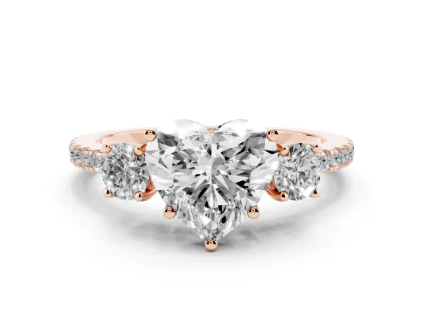 Three-Stone Heart Cut Cut Diamond Pavé Band with Prong Setting Rose gold