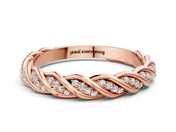 Twisted Pavé Round Diamond Eternity Band with Shared Prong Setting Rose gold
