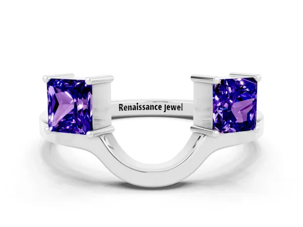 Princess Cut Tanzanite Two-Stone Open Band Ring with Four-Prong Setting Platinum