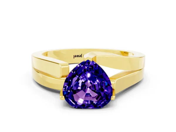 Modern Tension Set Heart Cut Tanzanite Solitaire Wide Band Ring Yellow gold