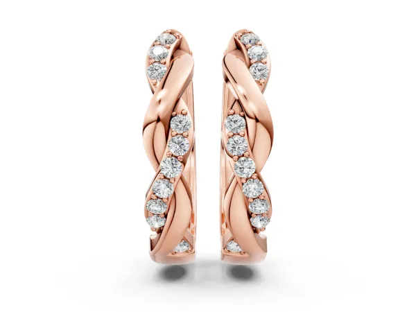 Round Cut Diamond Twisted Pavé Hoop Earrings Rose gold