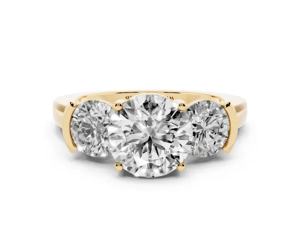 Three-Stone Round Cut Cut Solitaire Engagement Ring with Prong Setting and Classic Band Yellow gold