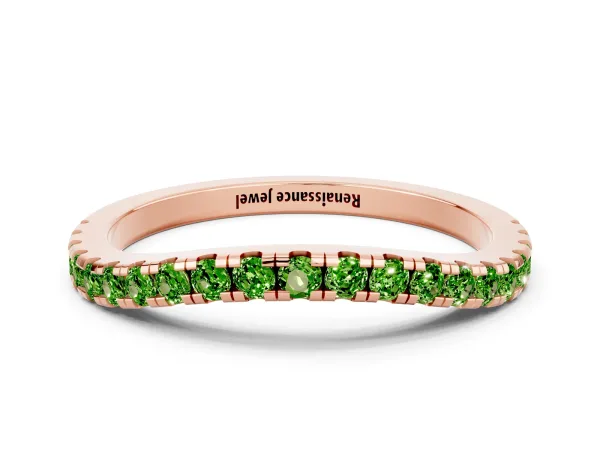 Round Peridot Pavé Half Eternity Band with Shared Prong Setting Rose gold