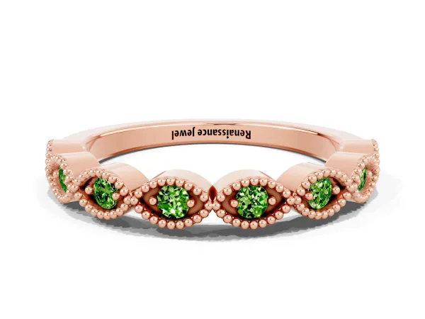 Milgrain Marquise Peridot Half Eternity Band with Bezel Setting Rose gold