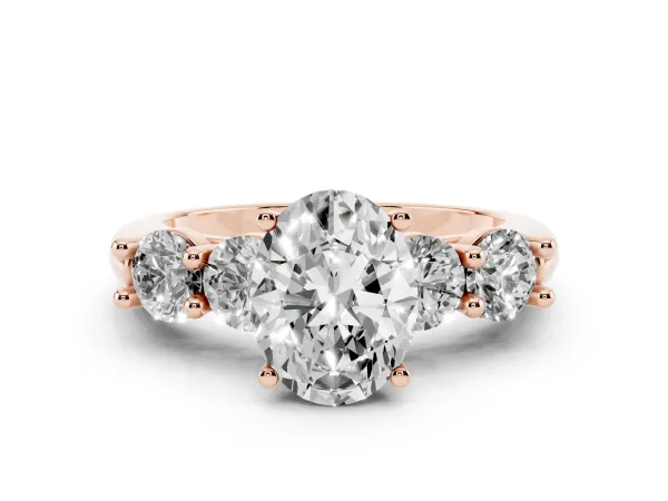Oval Cut Cut Five-Stone Prong Set Diamond Ring with Classic Band Rose gold