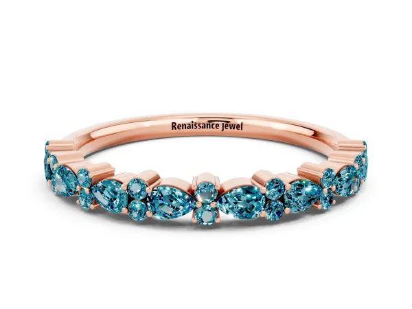 Pear and Round Blue Topaz Wedding Band Rose gold