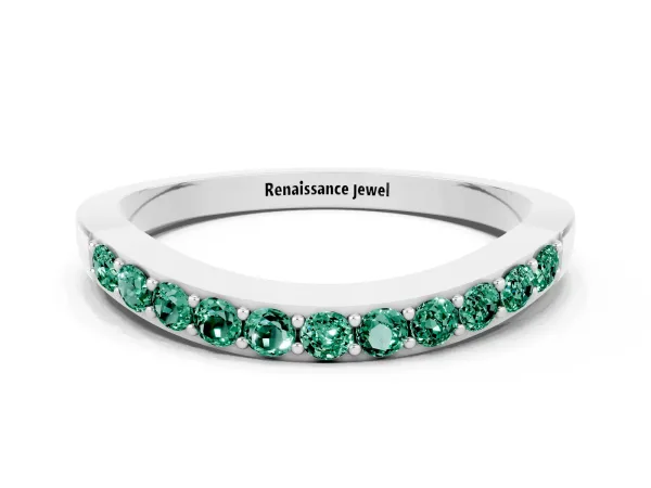 Round Green Sapphire Curved Wedding Band with Channel Setting Platinum