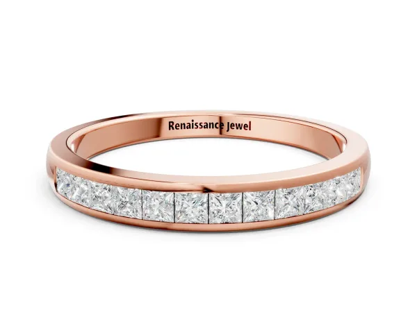 Princess Cut Channel Set Diamond Eternity Band Rose gold