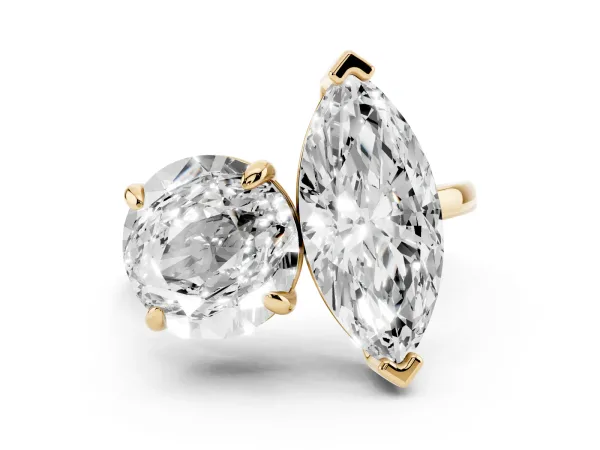 Round and Marquise Toi Moi Ring with Prong Setting and Plain Band Yellow gold