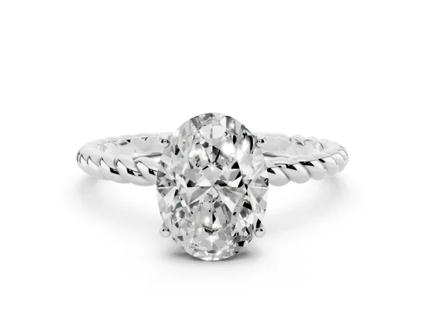 Oval Cut Solitaire Twisted Band 4-Prong Ring White gold