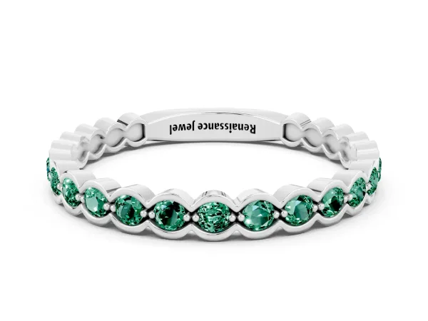 Round Green Sapphire Bezel Set Eternity Band Platinum