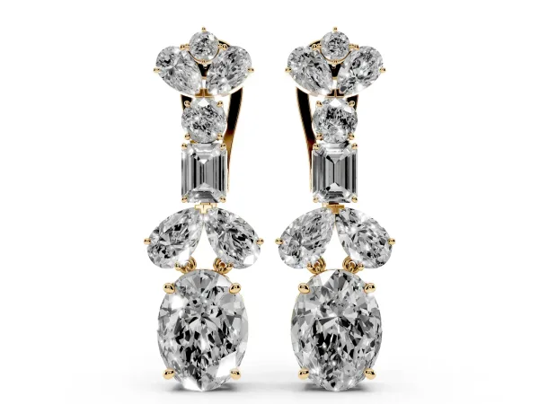Pear, Baguette and Oval Diamond Monaco Drop Earrings Yellow gold