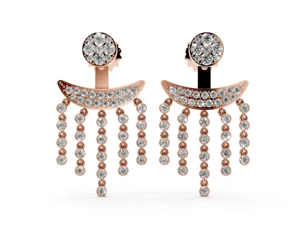 Round Diamond Chandelier Drop Earrings with Round Diamond Accents Rose gold