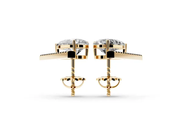 Pear Diamond Stud Earrings with Round Micro Pavé Bar Yellow gold