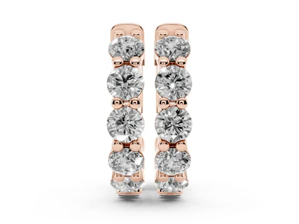 Round Diamond Eternity Hoop Earrings with Scalloped Band and Four-Prong Setting Rose gold