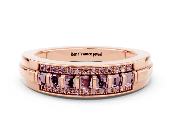 Bar-Set Princess Cut Morganite Pavé Band Rose gold