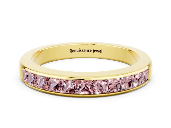 Channel Set Princess Cut Morganite Eternity Band Yellow gold
