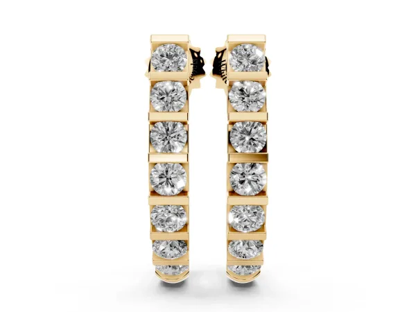 Round Diamond Channel-Set Hoop Earrings with Bar Prong Setting Yellow gold