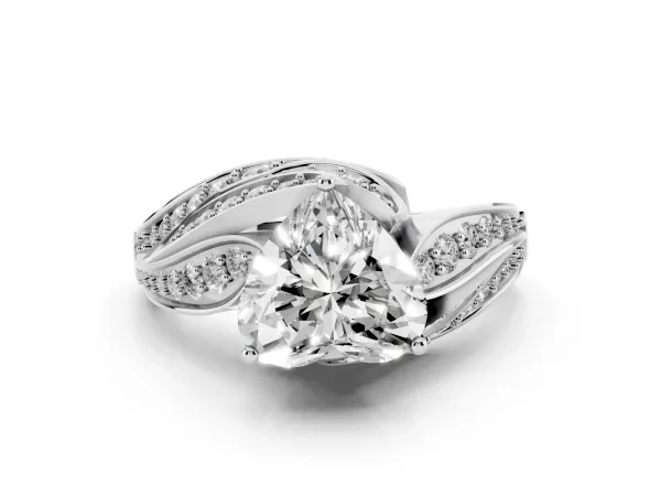 Heart Cut Diamond Solitaire Ring with Prong Setting and Twisted Pavé Band White gold