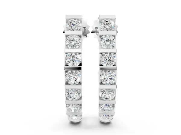 Round Diamond Channel-Set Hoop Earrings with Bar Prong Setting Silver