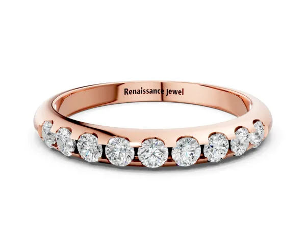 Round Cut Diamond Half-Eternity Band with Shared Prong Setting Rose gold
