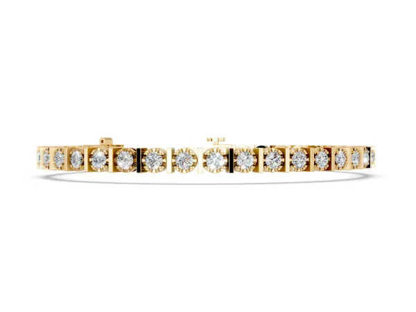 Round Diamond Channel Set Tennis Bracelet with Prong Setting Yellow gold