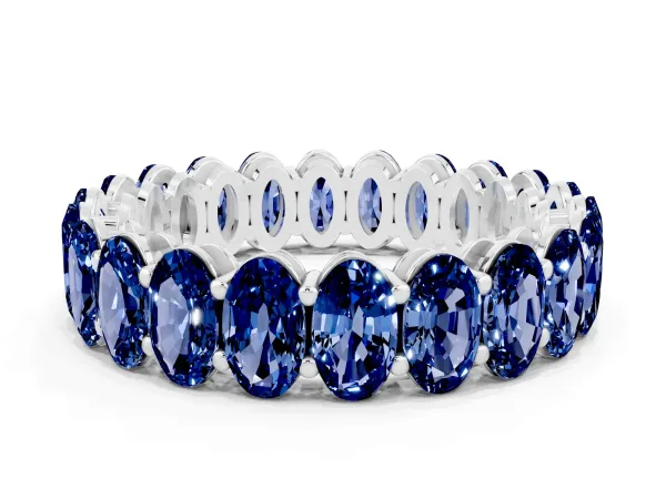 Oval Cut Blue Sapphire Eternity Band with Shared Prong Setting Platinum