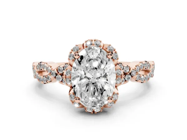 Oval Cut Halo Twist Band Solitaire Ring with Six-Prong Setting Rose gold