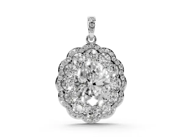 Oval Diamond Floral Halo Pendant with Diamond Accents Silver